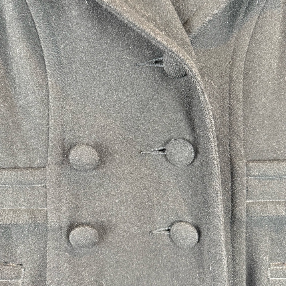Lux Black Wool Blend Double Breasted Hooded Coat XS - Picture 3 of 12